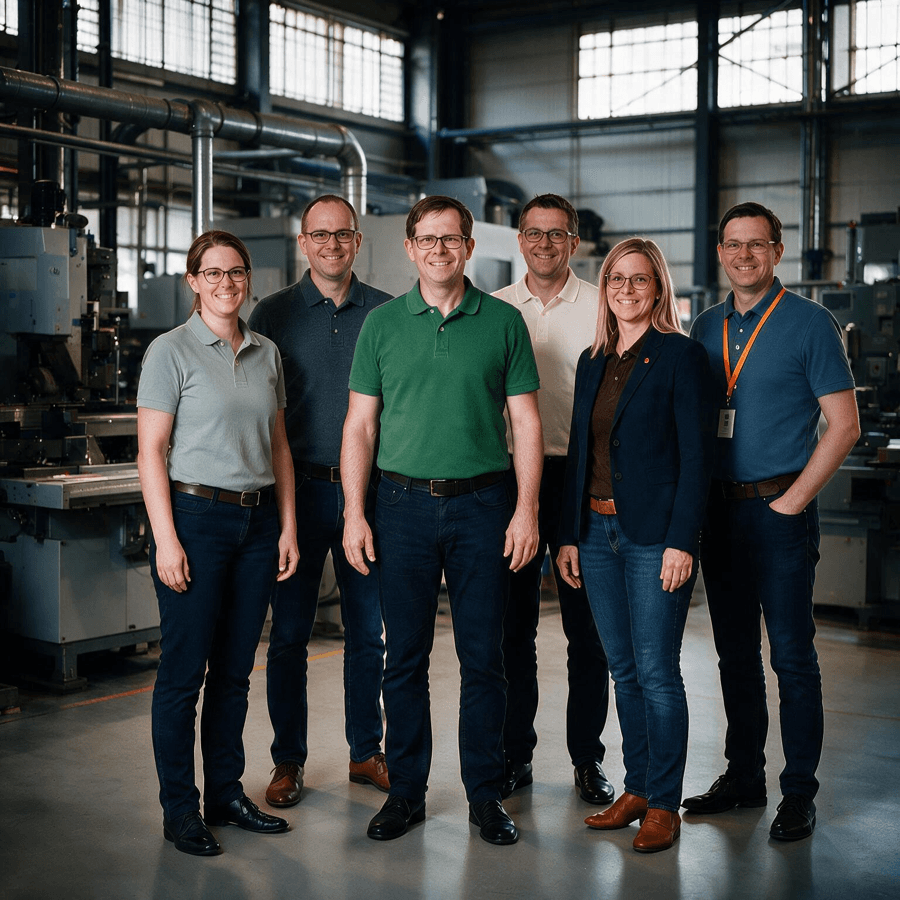 Comquent-Team in einer Fertigungshalle — Betriebsverantwortung für CI/CD-Plattformen in Industrie und Mittelstand