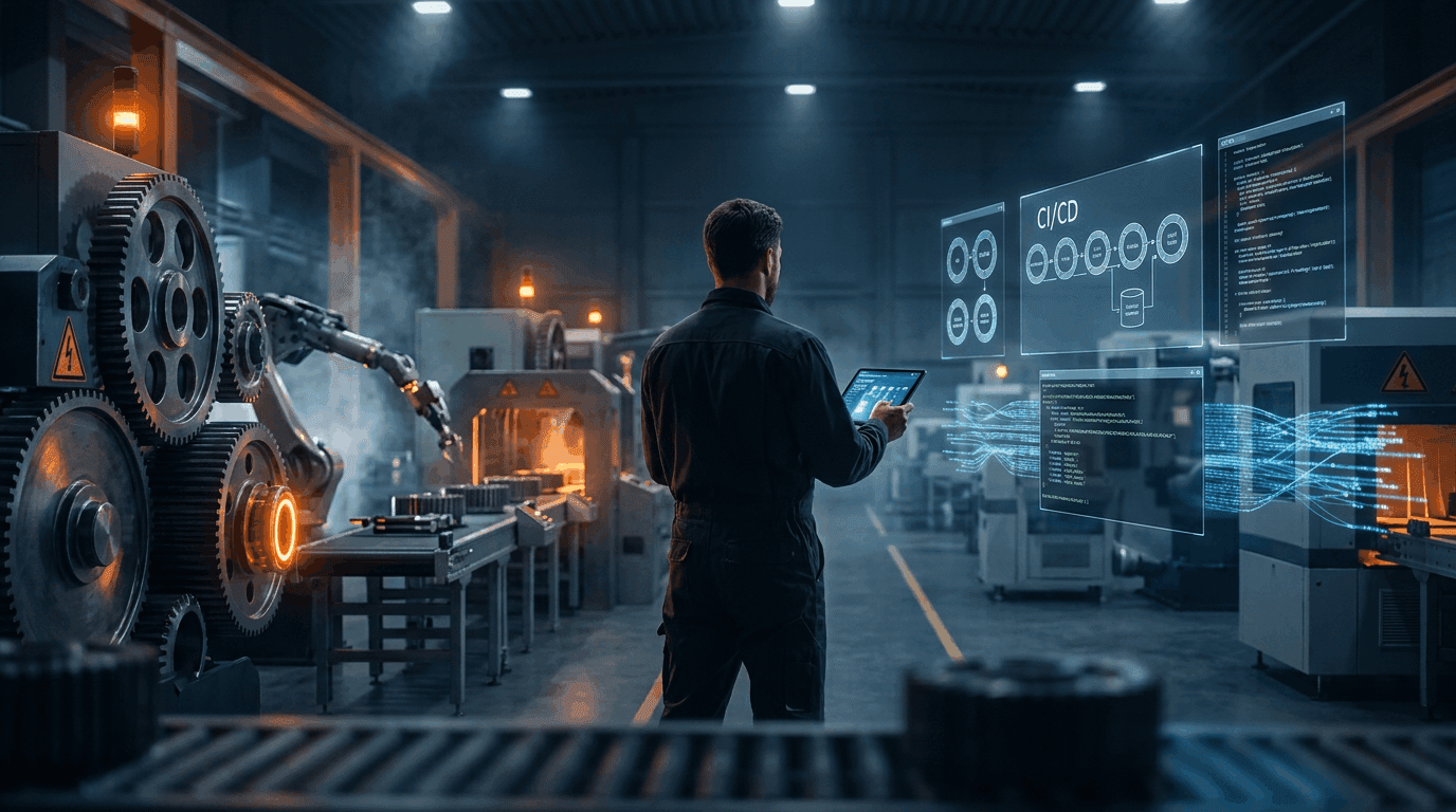 Industrial DevOps KI Integration: Die 4 Stufen der industriellen Transformation von Industrialisierung über Digitalisierung und Automatisierung zur Intelligisierung
